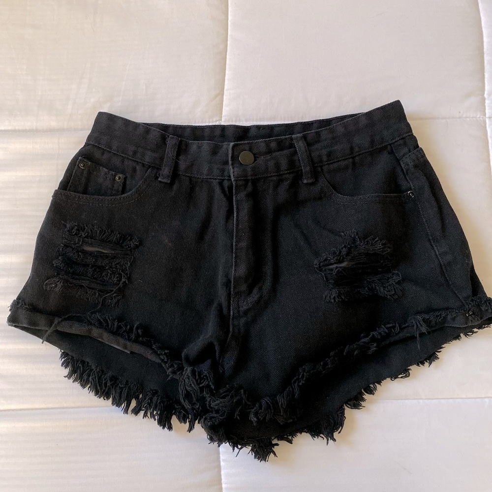 Black Semi-Ripped Short Shorts